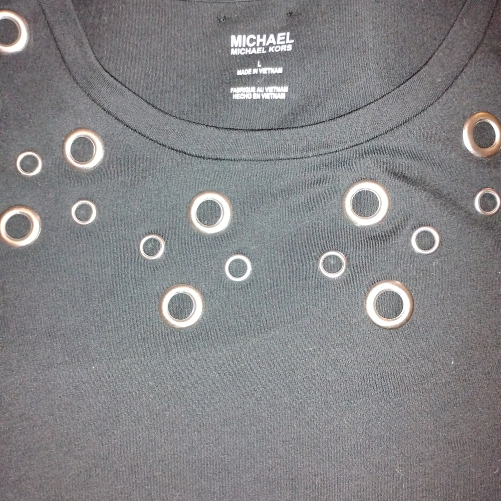 MICHAEL Michael Kors Black Short Sleeve Tee with Silver Accents